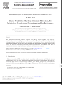 Image of Islamic Work Ethis The Role Of Interinsic Motivation Job Satisfaction