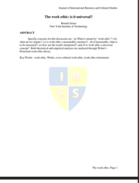 Journal of International Business and Cultural Studies  The work ethic, Page 1 The work ethic: is it universal?