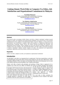 Image of Linking Islamic Work Ethic to Computer Use Ethics, Job Satisfaction and Organisational Commitment in Malaysia