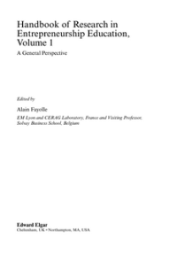 Image of HANDBOOK OF RESEARCH IN ENTREPRENEURSHIP EDUCATION, VOLUME 1
