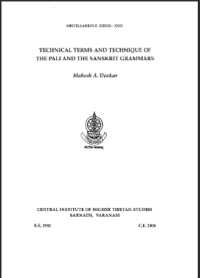 TECHNICAL TERMS AND TECHNIQUE OF THE PALI AND THE SANSKRIT GRAMMARS